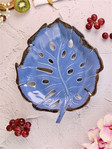 Studio Pottery Blue Monstera Leaf Platter – OliveHomeAccents