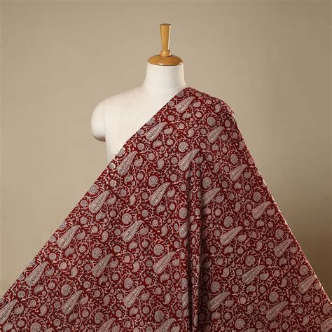 Red Natural Dyed Cotton Hand Block Bagh Print Fabric