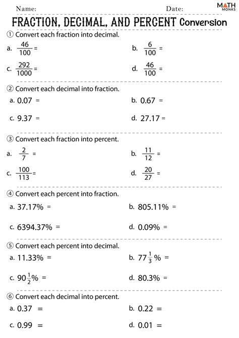 Image result for Fraction/Decimal Percent Chart Worksheet