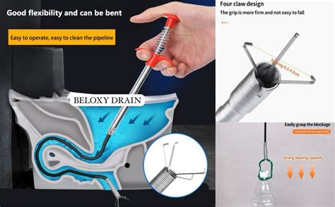 BELOXY Stainless Steel Drain Pipe Cleaning Spring Stick,Hair Catching ...