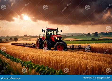 Modern Industrialized Agriculture Using Technology, Agritech Farming of Crops Stock Illustration ...