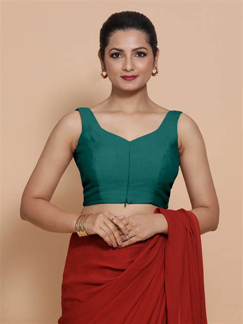 Buy Nitya Sleeveless Saree Blouse in Hunter Green – Binks