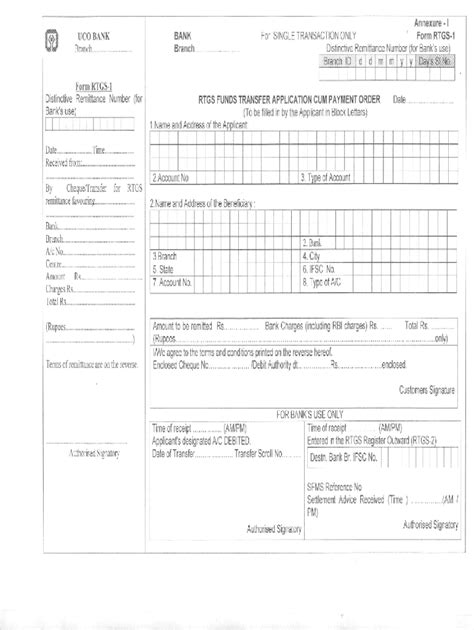 Bank RTGS Form - Blank Fillable Template | Fill Out, Print & Download ...