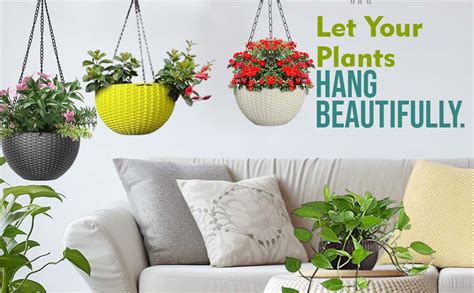 Go Hooked 7.1" Plastic Rattan Hanging Basket/Hanging Pots with Metal ...