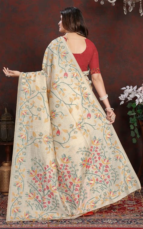 Tantuja Inspired Traditional Floral Nakshi Jaal Work Soft Jamdani Sare ...