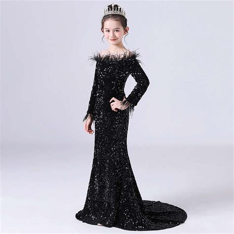 Shop Online Girls Black Sequin Embellished Full-Sleeve Gown at ₹3579