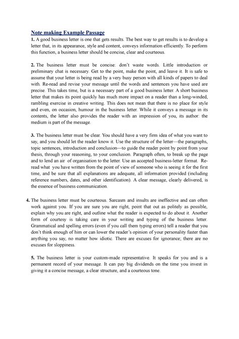 Print - Note making Example Passage A good business letter is one that ...