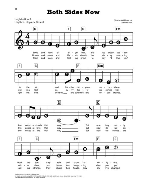 Both Sides Now by Joni Mitchell Sheet Music for E-Z Play Today at Sheet ...