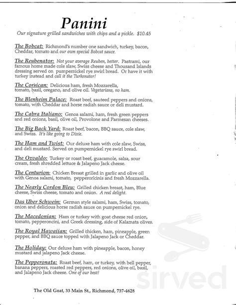 The Old Goat menus in Richmond, Maine, United States