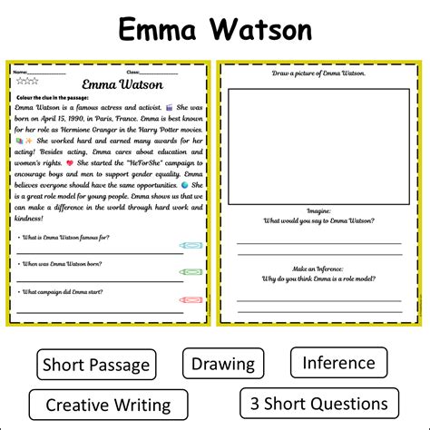 Emma Watson | Short Reading Comprehension Creative Worksheet ...