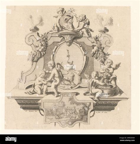 Allegorical performance with six putti with portrait of Isaiah and Boom ...