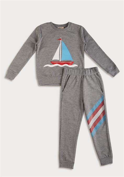 Grey Melange Terry Sweatshirt with Boat Print – Frangipani
