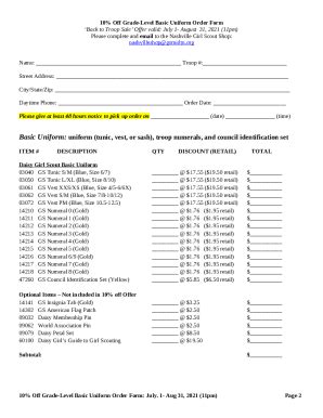 Girl Scout Uniform Order Form - Blank Fillable Template | Fill Out ...