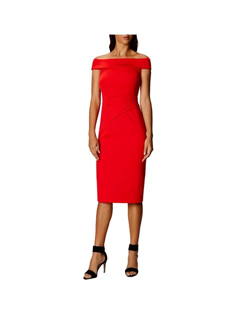 Karen Millen Bardot Shoulder Pencil Dress, Red at John Lewis & Partners