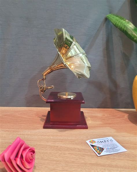 Gramaphone Gold Showpiece Rose wood Indian Handicrafts traditional Alu ...