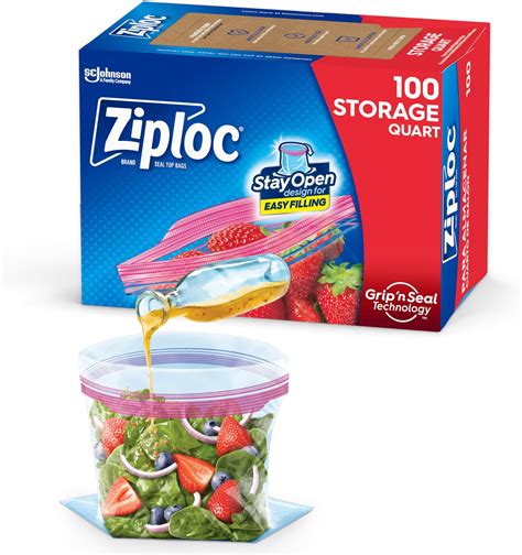 Amazon.com: Ziploc Quart Food Storage Bags, Stay Open Design with Stand ...