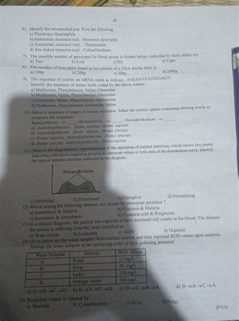 - 2 -6) Identify the mismatched pair from the following:a) Pleiotropy-H..