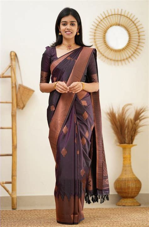 Pure Silk Kanjivaram Saree with wine color copper border || Rooprekha ...