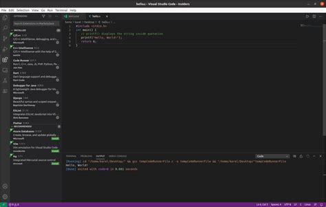 Visual Studio Code C HelloWorld 的图像结果