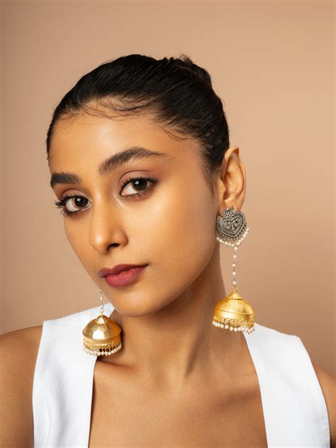 Dual Tone Dynasty Shoulder Duster Jhumkas – Curio Cottage