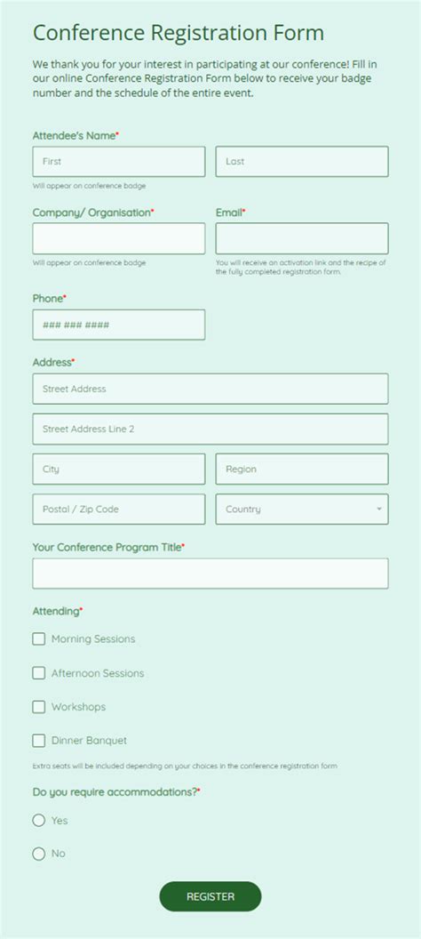 Conference Registration Form Template 的图像结果