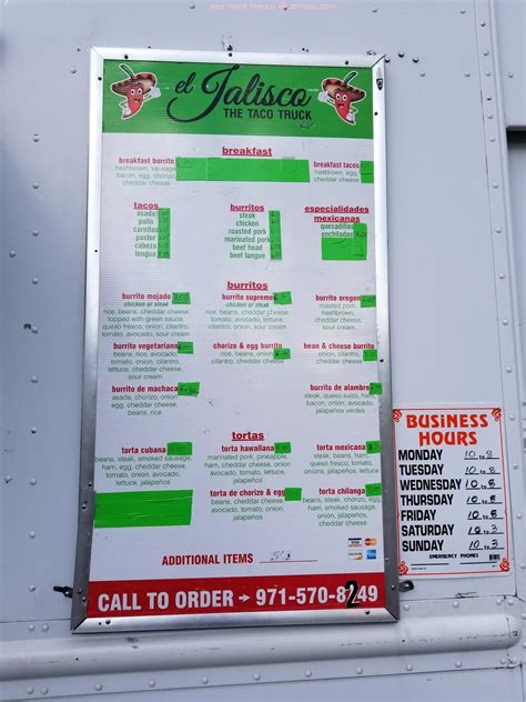 Menu at El Jalisco restaurant, Portland, SW Barbur Ct