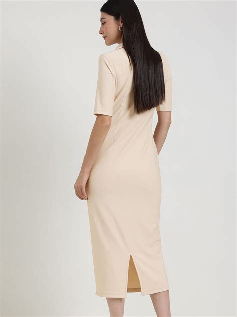 Buy Beige Bodycon Midi Dress Online | FableStreet