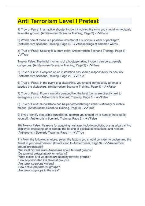 Anti Terrorism Level I Pretest | 100% Correct Answers - Anti Terrorism ...