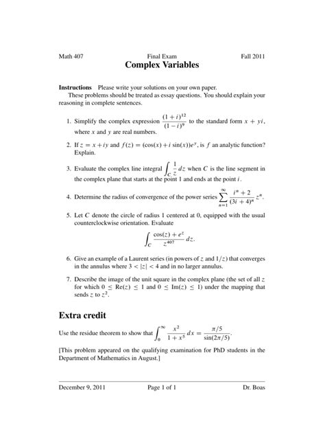 Image result for Complex Variables Exercise