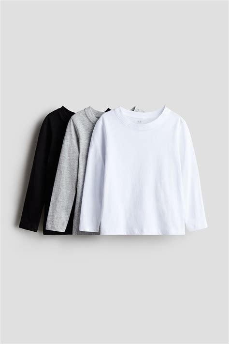 3-pack Long-sleeved T-shirts - Black/white/gray melange - Kids | H&M US