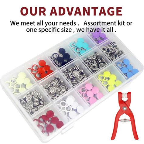 AIMUNOK 400pcs Snap Fasteners Kit Tool, Metal Snap Buttons Rings with ...