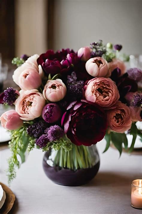 Peonies and garden roses in striking blush and dark purple | Fresh ...