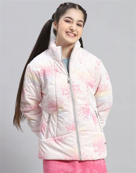 Buy Girls Pink Printed Stand Collar Full Sleeve Girls Jacket Online in ...