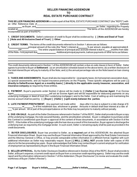 43 Seller Financing Addendum Samples [Free] ᐅ TemplateLab