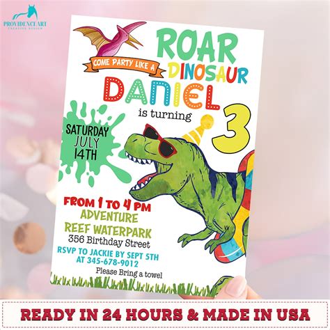 Printable Dinosaur Pool Birthday Invitation, Dinosaur Invite T-rex Swim ...