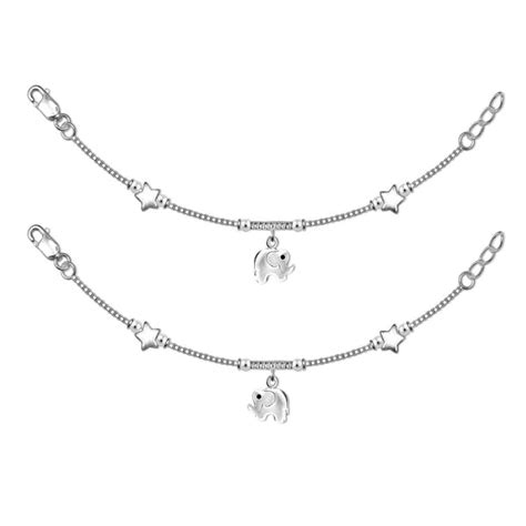 Buy 925 Sterling Silver Star & Elephant Cute Modern Anklets for Kids 4 ...