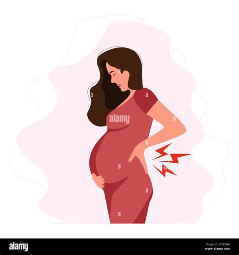 Worried Pregnant woman experiences backache discomfort. Spinal ...