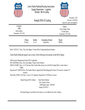 Union Pacific Railroad Bill of Lading - Blank Fillable Template | Fill ...