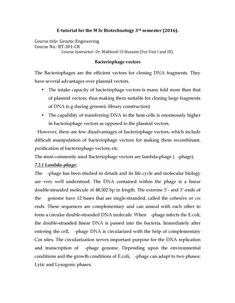 Bacteriophage vectors - E-tutorial for the M Sc Biotechnology 3rd ...