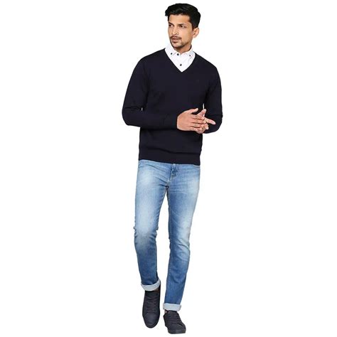 Raymond Men Blue Solid V Neck Collar Sweater – MyRaymond