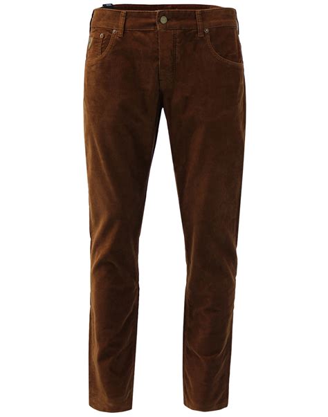 LOIS Sierra Mens Retro Mod 80s Casuals Needle Cord Trousers Brown