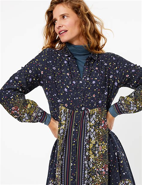 Buy Floral Print Midi Shirt Dress at Marks & Spencer