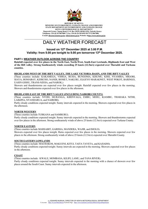 Daily weather forecast valid 13th Dec 2025