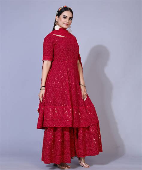Maroon Chikankari Georgette Sharara Suit