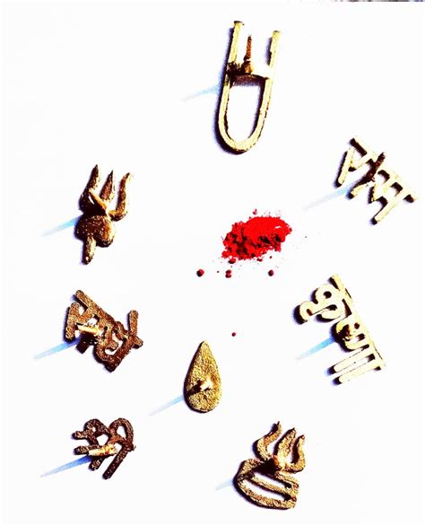 Combo of 8 Shapes of Tilak Stamp with ROLI, ASTAGANDHA/RADHE, Krishna ...