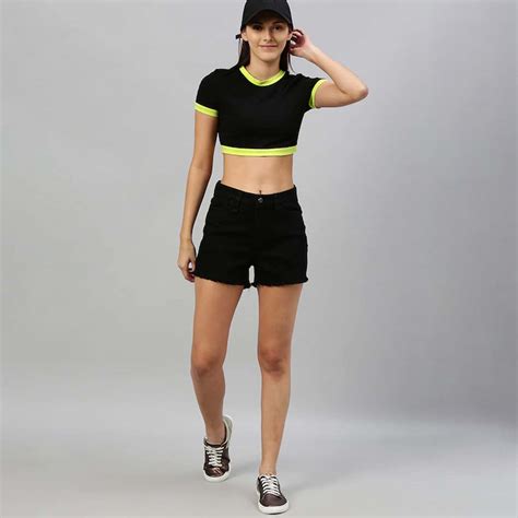 Women Black Solid Regular Fit Denim Shorts