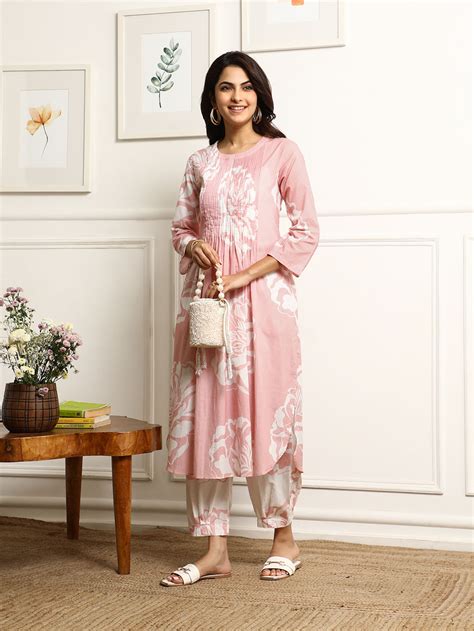 Green Printed Cotton Kurta with Pants- Set of 2