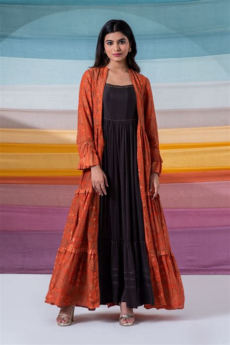 Ethereal rust cotton silk tiered shrug / jacket – bidishaadhikaryy