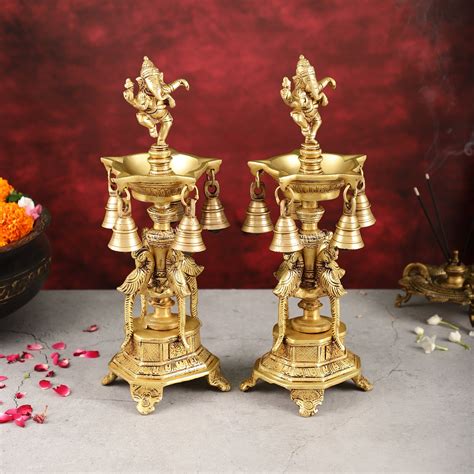Brass Ganesha Lamps with Peacocks - Superior Quality – Budhshiv.com