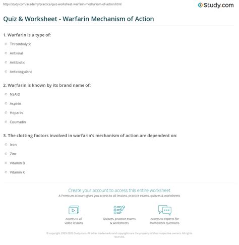 Quiz & Worksheet - Warfarin Mechanism of Action | Study.com